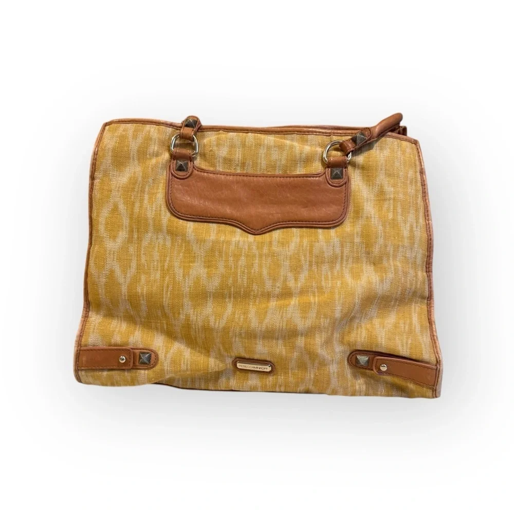 Rebecca Minkoff Women’s Indegenous Woven Cloth Large Tote Bag Cognac Leather - Picture 6 of 11